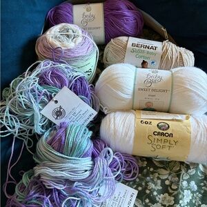 Assorted Baby & Soft Cotton Yarn Bundle in White, Lavender, Mint